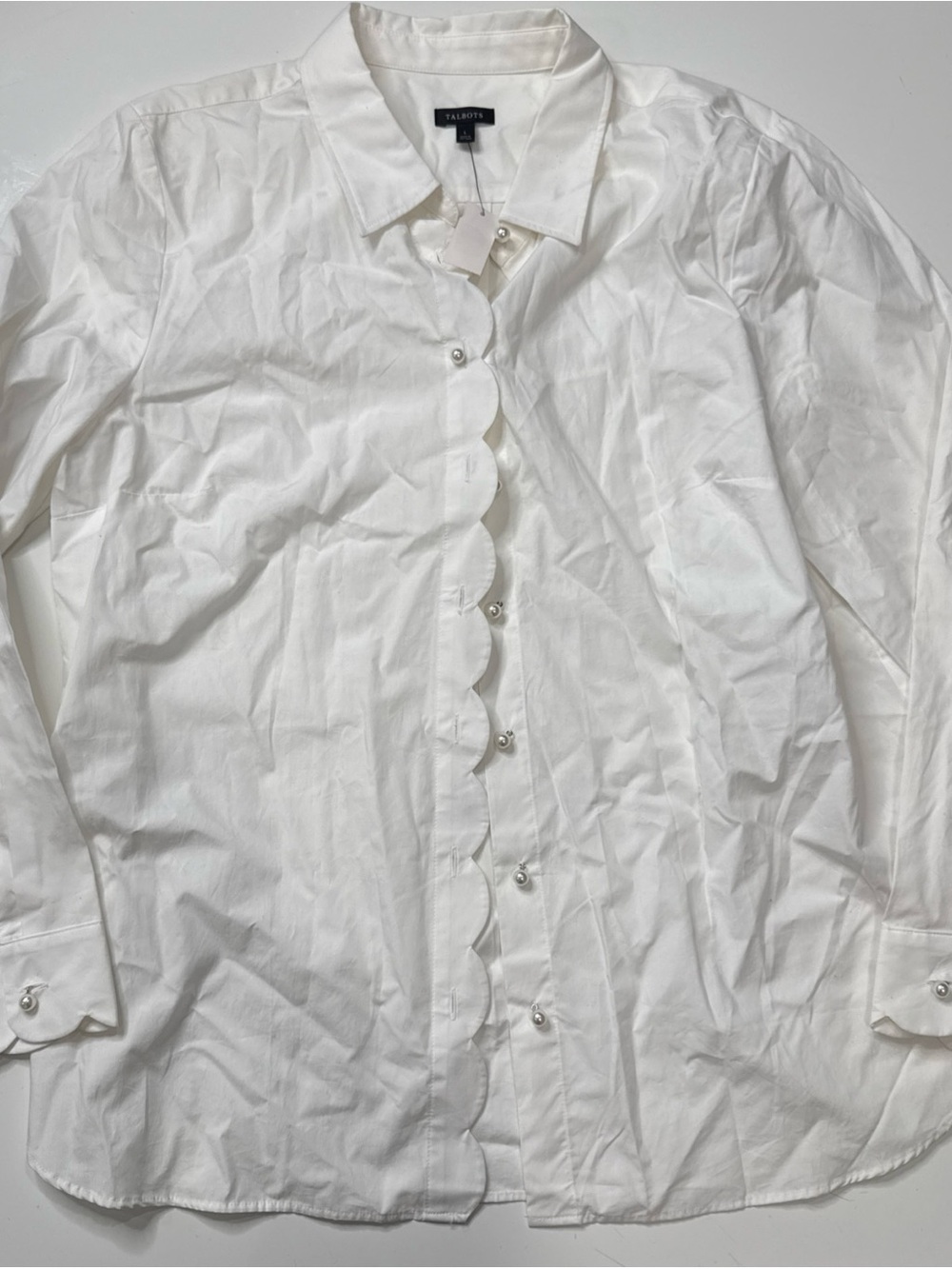NEW Talbots Perfect Shirt Pearl Button Scallop Edge White L A030526